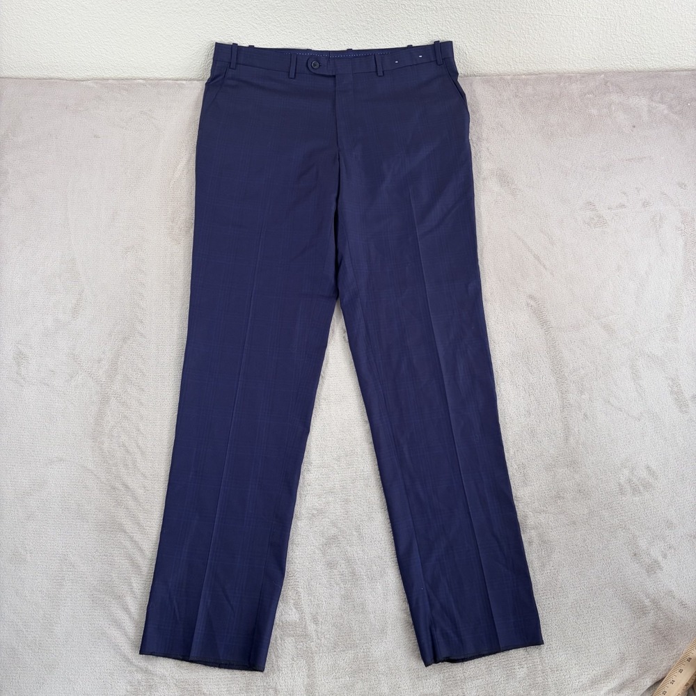 Peter Millar Windowpane Plaid Trouser Pants in Blue Men 40xUnhemmed NWOT $425